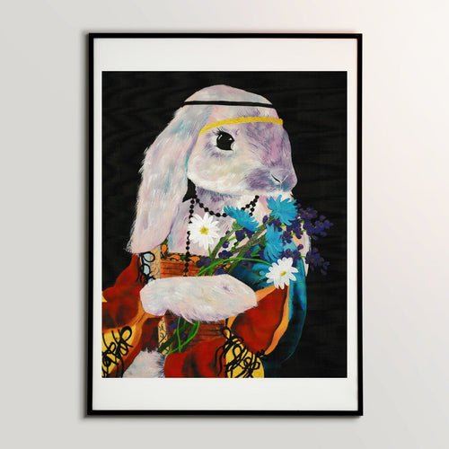 Bunny Bouquet Painting 8x10 Art Print