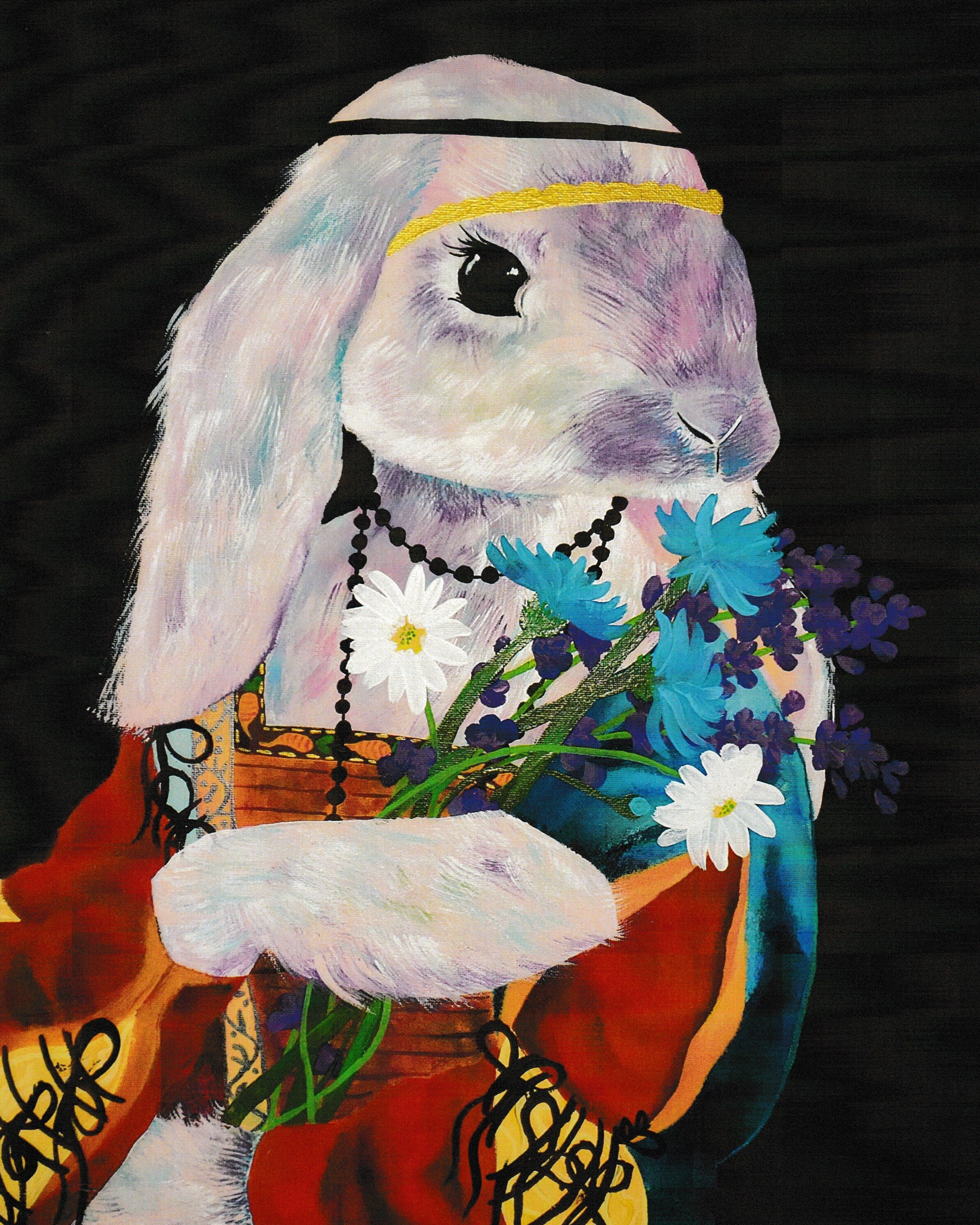 Bunny Bouquet Painting 8x10 Art Print