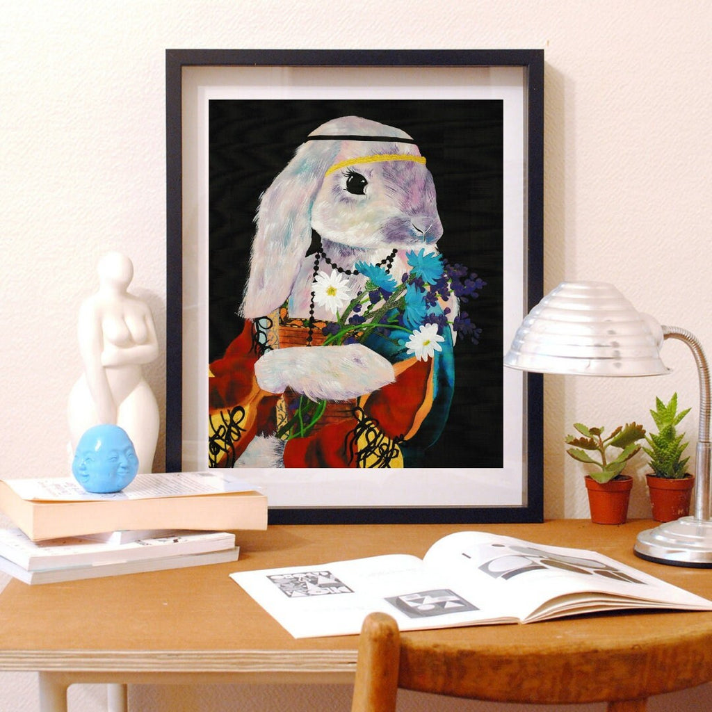 Bunny Bouquet Painting 8x10 Art Print
